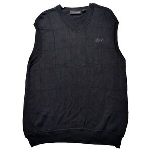 GREG NORMAN Men Large Black V-Neck Pima Mercerized Cotton Sweater Vest EUC
